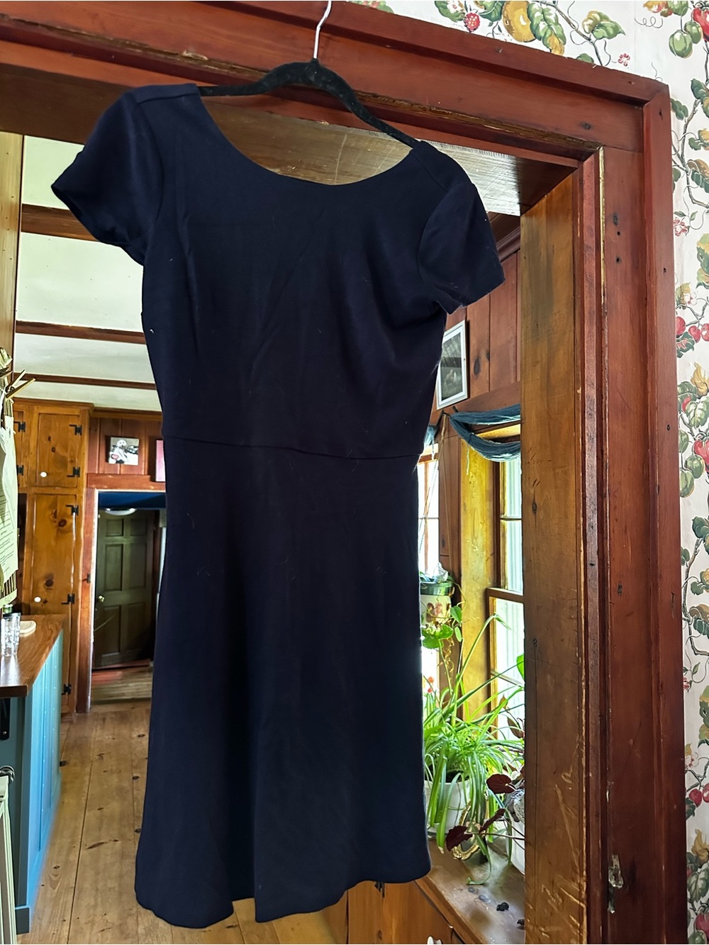LOFT Navy Short-Sleeve Scoop Neck Midi Dress